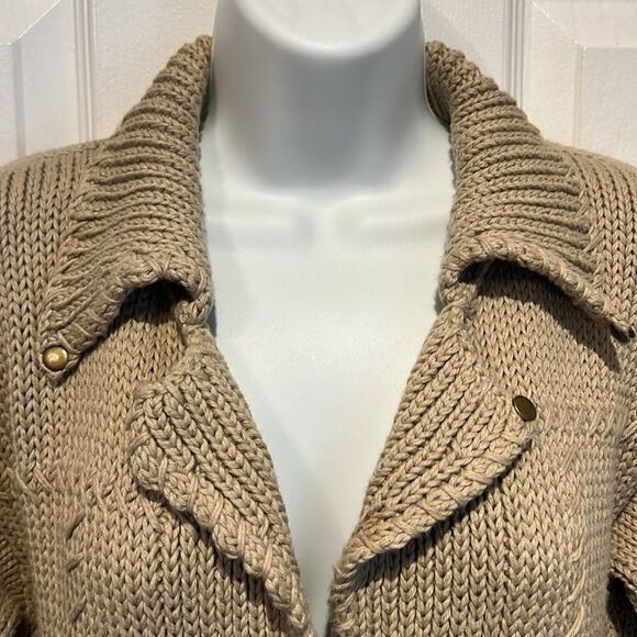 PURE Handknit Cotton Button Up Tan‎ Cardigan Sweater Size S/M - Picture 2 of 12